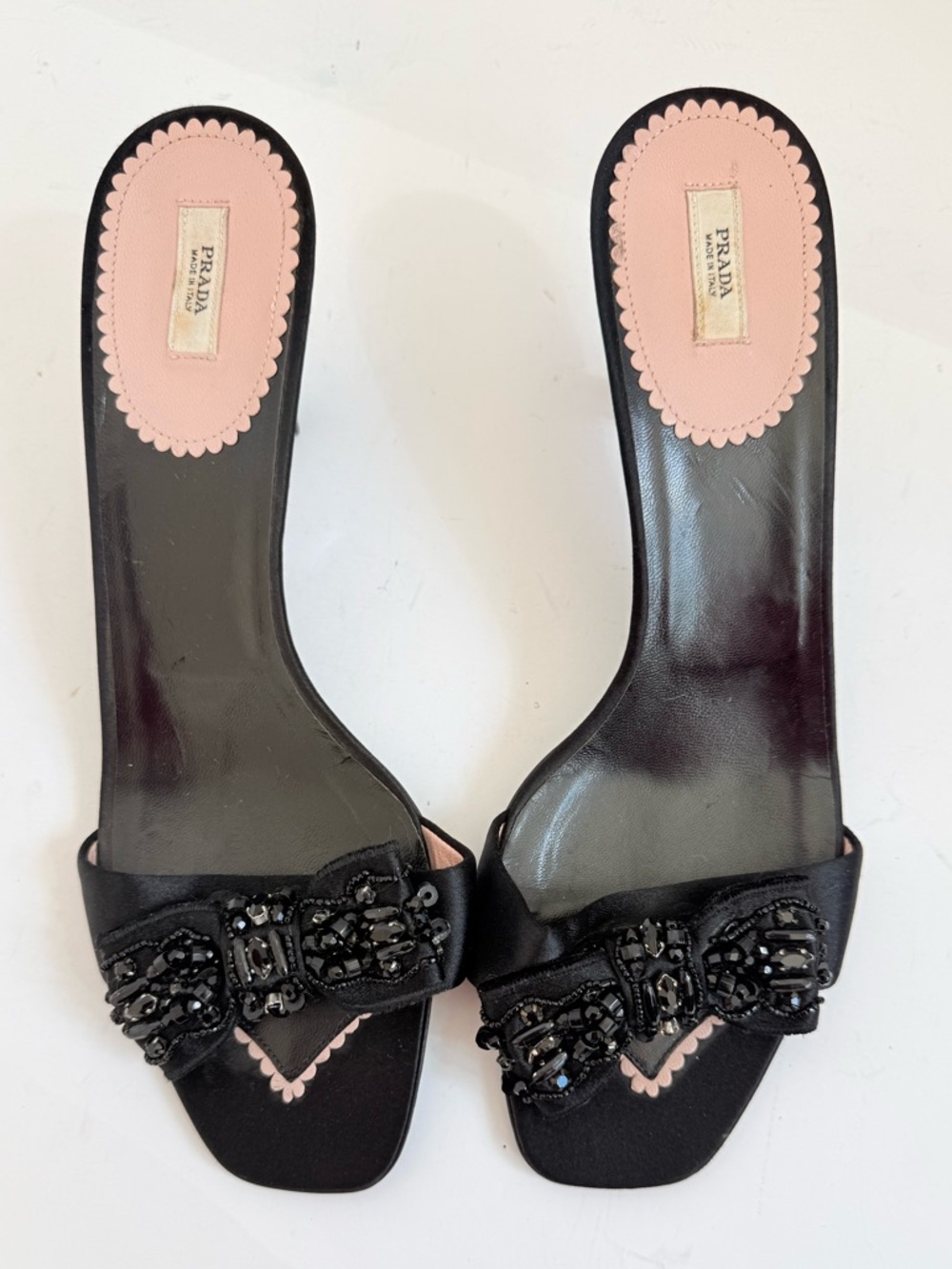 Prada Y2K Archive Satin Black Beaded Bow Kitten Heel mule EU 39.5 - Picture 2 of 8